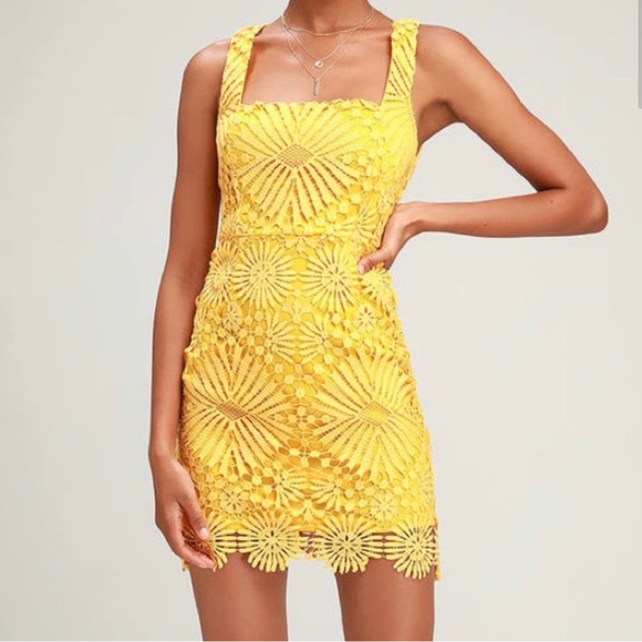 Lulus Dresses & Skirts - NWT Lulus Heart Strings Yellow Crochet Lace Mini Dress Small